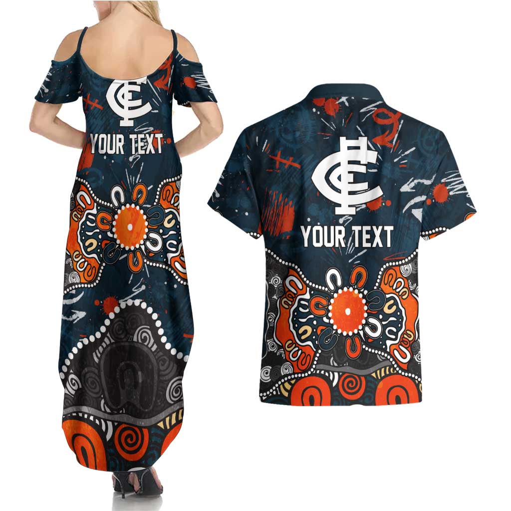 Personalized Carlton Blues Couples Matching Summer Maxi Dress and Hawaiian Shirt Aboriginal Dot Painting Graffiti Style