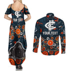 Personalized Carlton Blues Couples Matching Summer Maxi Dress and Long Sleeve Button Shirt Aboriginal Dot Painting Graffiti Style