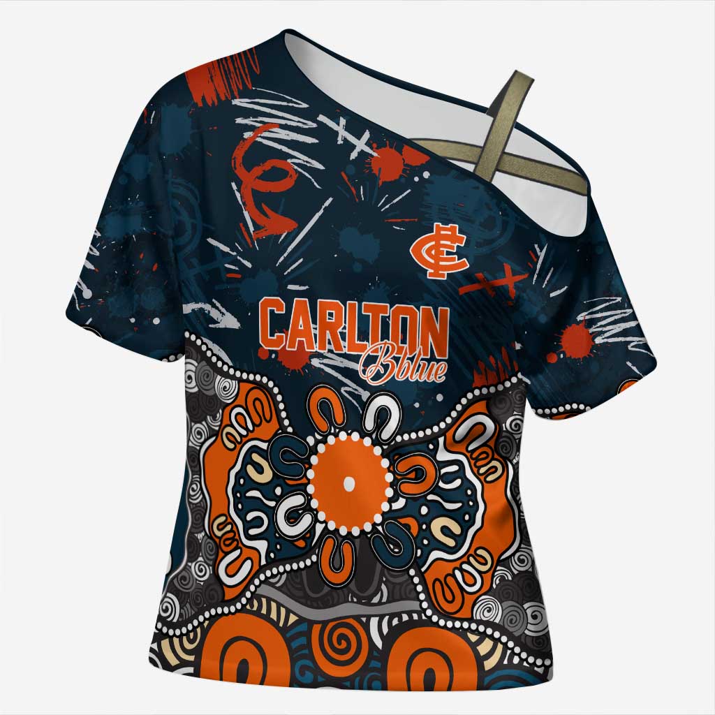 Personalized Carlton Blues Cross Shoulder Shirt Aboriginal Dot Painting Graffiti Style