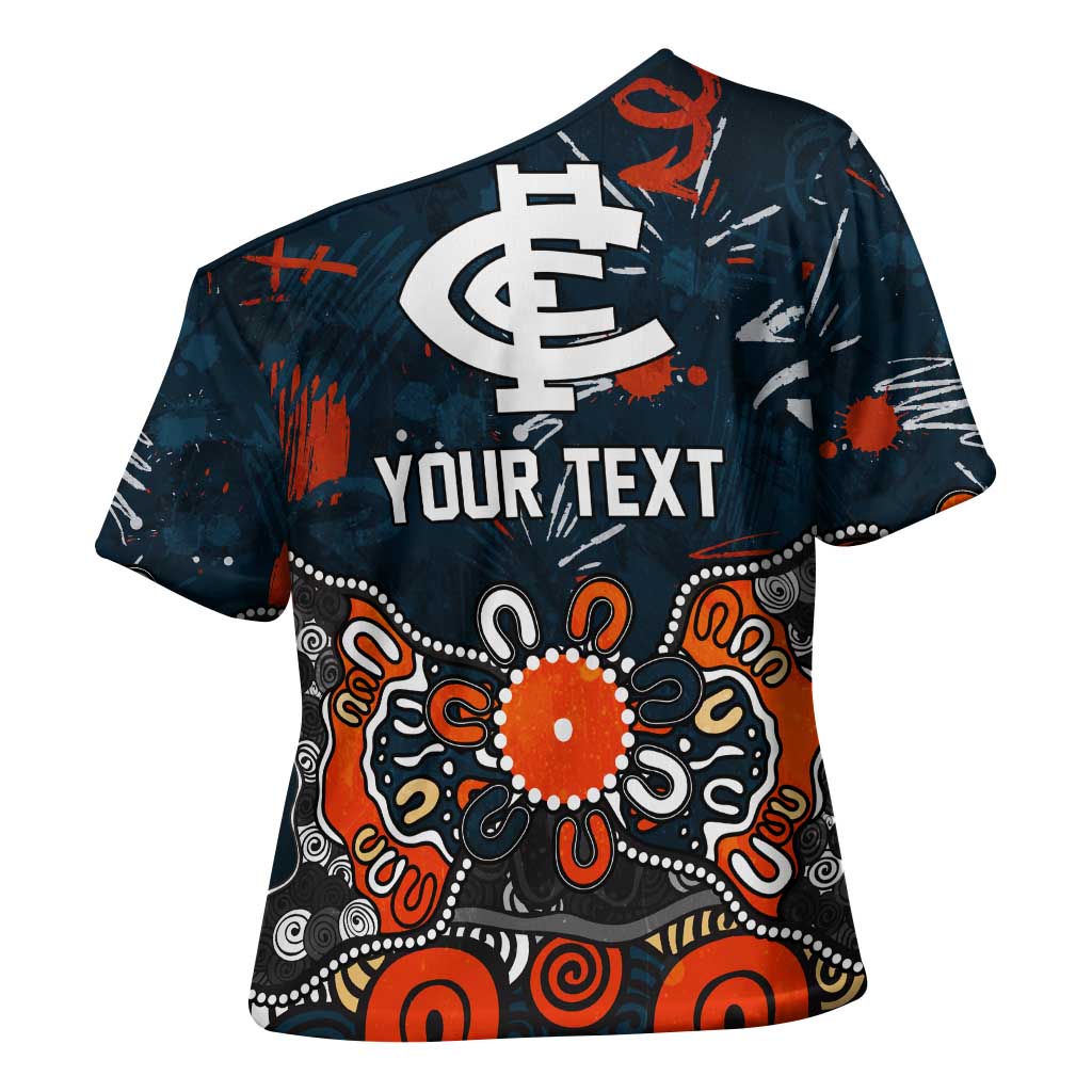 Personalized Carlton Blues Cross Shoulder Shirt Aboriginal Dot Painting Graffiti Style