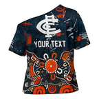 Personalized Carlton Blues Cross Shoulder Shirt Aboriginal Dot Painting Graffiti Style
