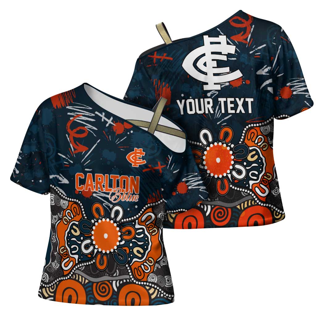 Personalized Carlton Blues Cross Shoulder Shirt Aboriginal Dot Painting Graffiti Style