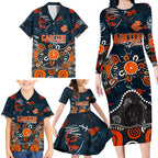 Personalized Carlton Blues Family Matching Long Sleeve Bodycon Dress and Hawaiian Shirt Aboriginal Dot Painting Graffiti Style