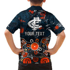 Personalized Carlton Blues Family Matching Long Sleeve Bodycon Dress and Hawaiian Shirt Aboriginal Dot Painting Graffiti Style