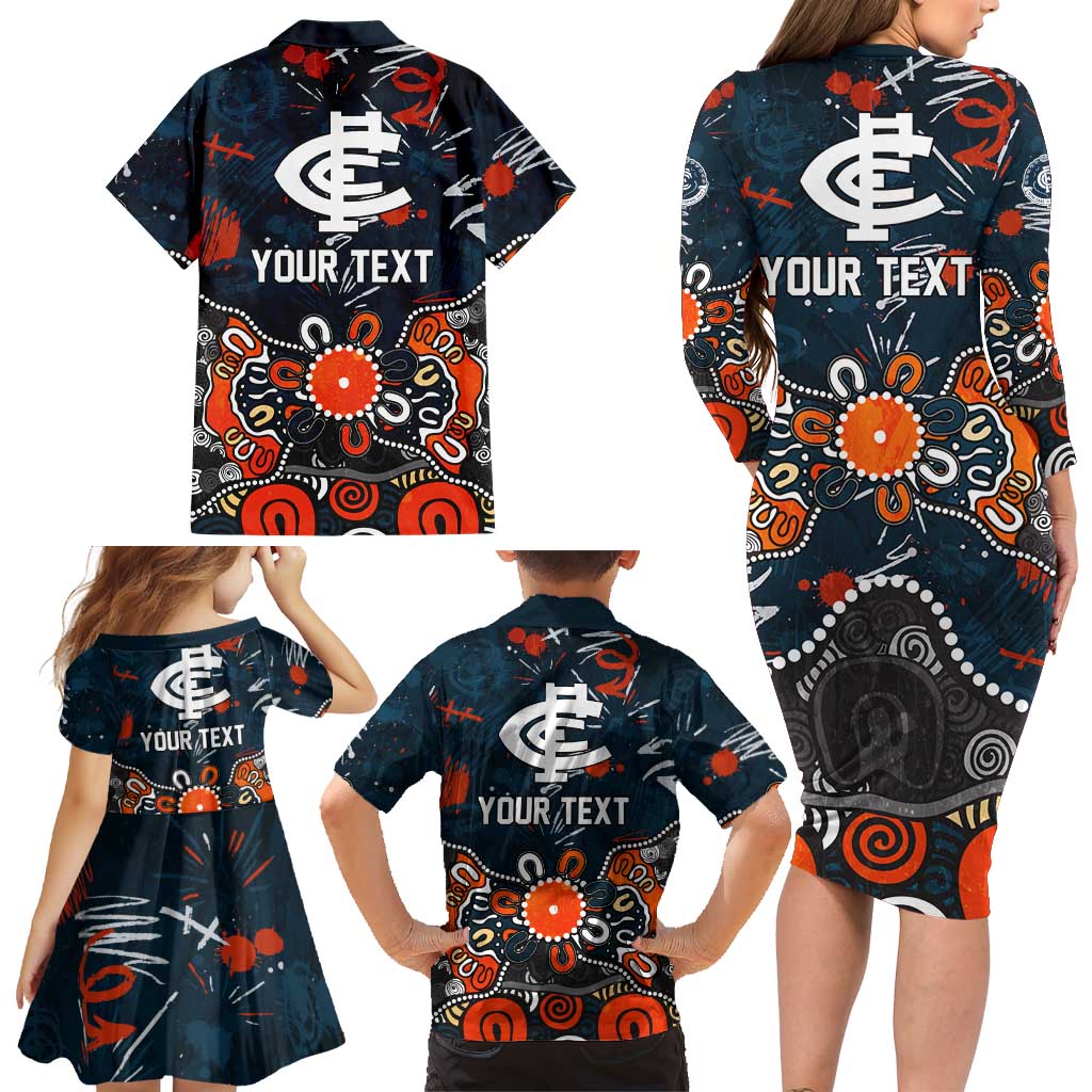 Personalized Carlton Blues Family Matching Long Sleeve Bodycon Dress and Hawaiian Shirt Aboriginal Dot Painting Graffiti Style
