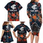 Personalized Carlton Blues Family Matching Long Sleeve Bodycon Dress and Hawaiian Shirt Aboriginal Dot Painting Graffiti Style