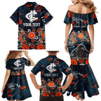 Personalized Carlton Blues Family Matching Mermaid Dress and Hawaiian Shirt Aboriginal Dot Painting Graffiti Style