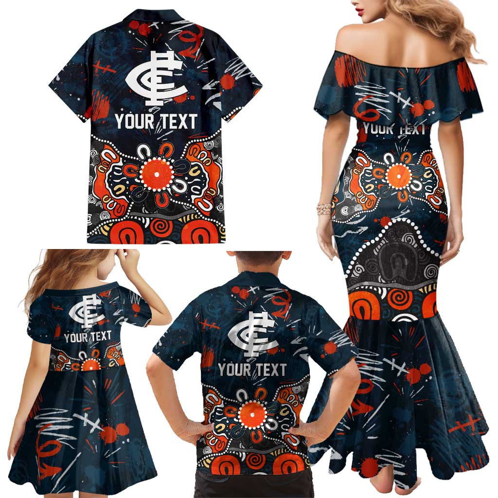 Personalized Carlton Blues Family Matching Mermaid Dress and Hawaiian Shirt Aboriginal Dot Painting Graffiti Style