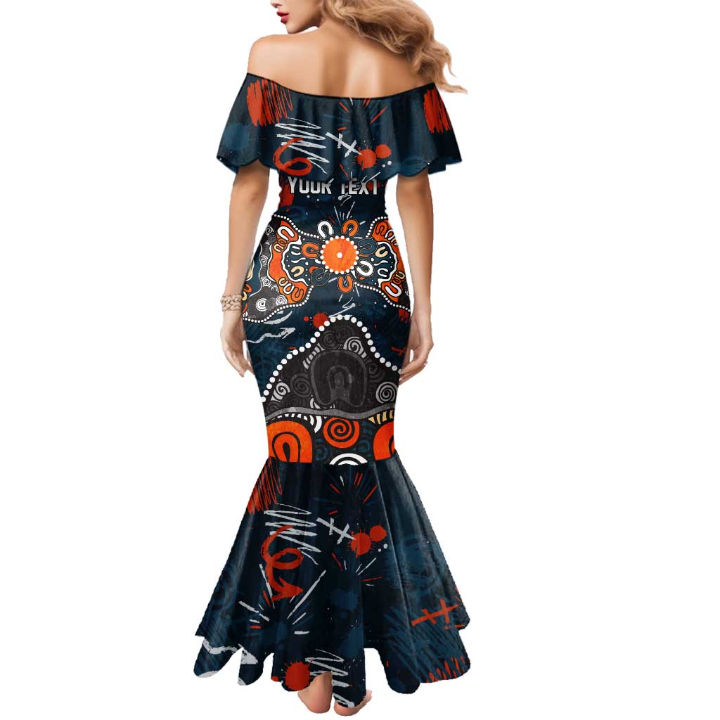 Personalized Carlton Blues Family Matching Mermaid Dress and Hawaiian Shirt Aboriginal Dot Painting Graffiti Style