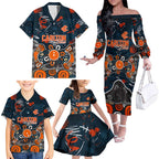 Personalized Carlton Blues Family Matching Off The Shoulder Long Sleeve Dress and Hawaiian Shirt Aboriginal Dot Painting Graffiti Style