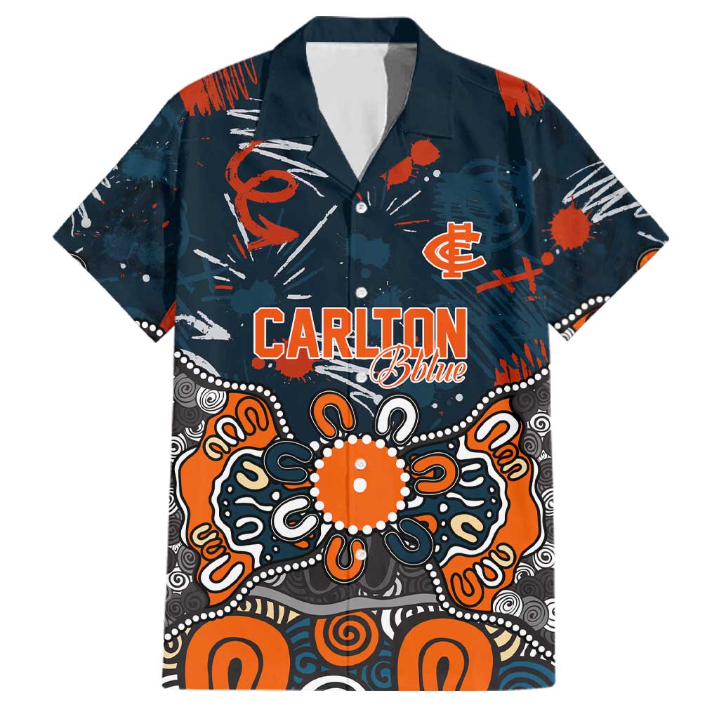 Personalized Carlton Blues Family Matching Off The Shoulder Long Sleeve Dress and Hawaiian Shirt Aboriginal Dot Painting Graffiti Style