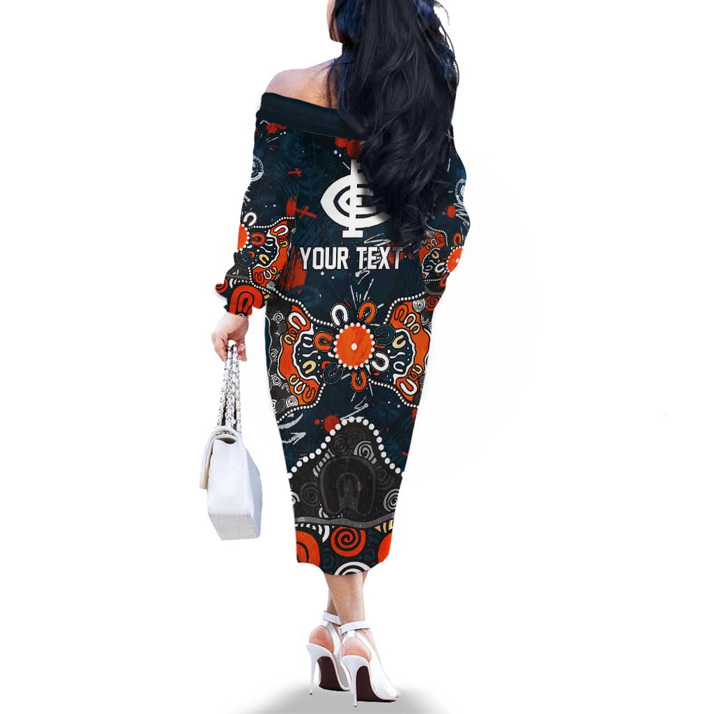 Personalized Carlton Blues Family Matching Off The Shoulder Long Sleeve Dress and Hawaiian Shirt Aboriginal Dot Painting Graffiti Style
