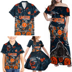 Personalized Carlton Blues Family Matching Off Shoulder Maxi Dress and Hawaiian Shirt Aboriginal Dot Painting Graffiti Style