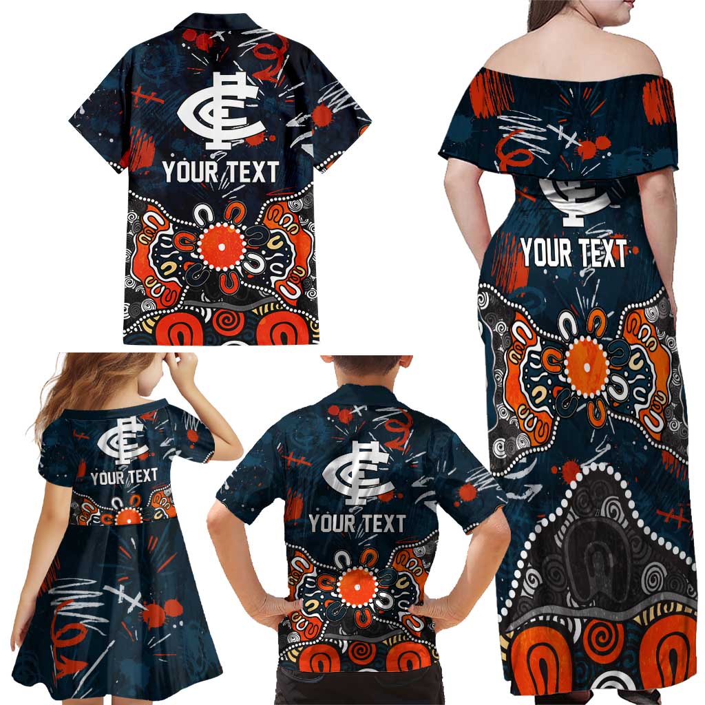 Personalized Carlton Blues Family Matching Off Shoulder Maxi Dress and Hawaiian Shirt Aboriginal Dot Painting Graffiti Style