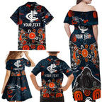 Personalized Carlton Blues Family Matching Off Shoulder Maxi Dress and Hawaiian Shirt Aboriginal Dot Painting Graffiti Style