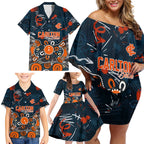 Personalized Carlton Blues Family Matching Off Shoulder Short Dress and Hawaiian Shirt Aboriginal Dot Painting Graffiti Style