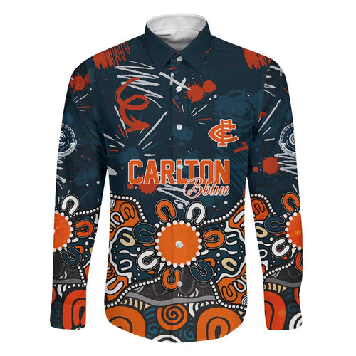 Personalized Carlton Blues Family Matching Off Shoulder Short Dress and Hawaiian Shirt Aboriginal Dot Painting Graffiti Style