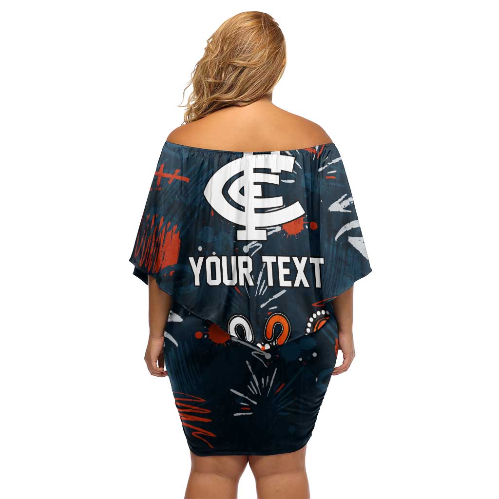 Personalized Carlton Blues Family Matching Off Shoulder Short Dress and Hawaiian Shirt Aboriginal Dot Painting Graffiti Style