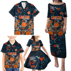 Personalized Carlton Blues Family Matching Puletasi and Hawaiian Shirt Aboriginal Dot Painting Graffiti Style