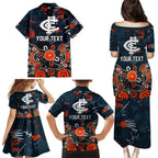 Personalized Carlton Blues Family Matching Puletasi and Hawaiian Shirt Aboriginal Dot Painting Graffiti Style