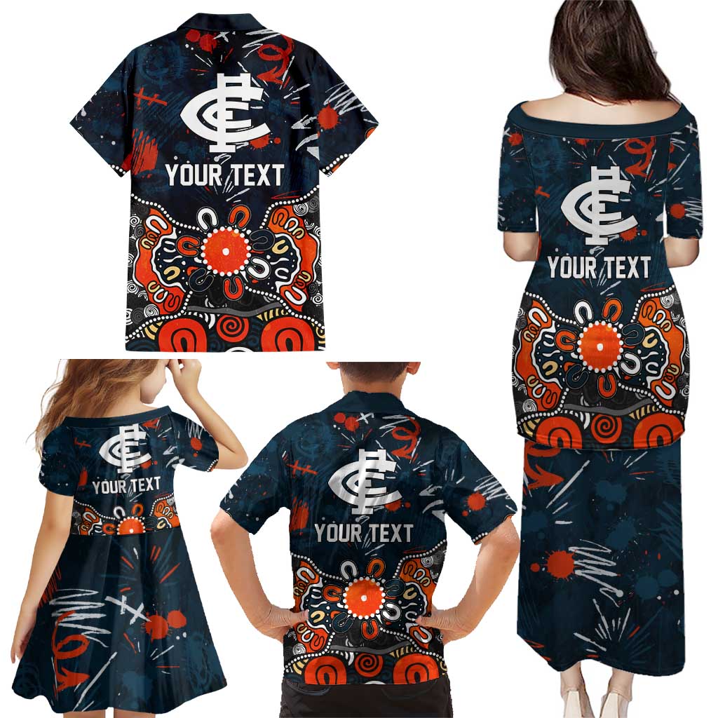 Personalized Carlton Blues Family Matching Puletasi and Hawaiian Shirt Aboriginal Dot Painting Graffiti Style