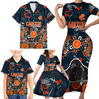 Personalized Carlton Blues Family Matching Short Sleeve Bodycon Dress and Hawaiian Shirt Aboriginal Dot Painting Graffiti Style
