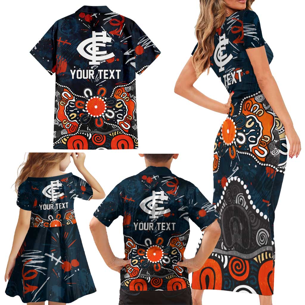 Personalized Carlton Blues Family Matching Short Sleeve Bodycon Dress and Hawaiian Shirt Aboriginal Dot Painting Graffiti Style