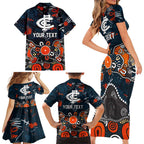 Personalized Carlton Blues Family Matching Short Sleeve Bodycon Dress and Hawaiian Shirt Aboriginal Dot Painting Graffiti Style