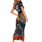 Personalized Carlton Blues Family Matching Short Sleeve Bodycon Dress and Hawaiian Shirt Aboriginal Dot Painting Graffiti Style