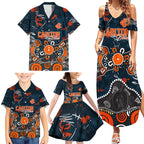 Personalized Carlton Blues Family Matching Summer Maxi Dress and Hawaiian Shirt Aboriginal Dot Painting Graffiti Style