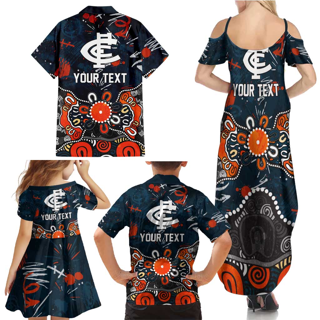 Personalized Carlton Blues Family Matching Summer Maxi Dress and Hawaiian Shirt Aboriginal Dot Painting Graffiti Style