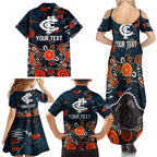 Personalized Carlton Blues Family Matching Summer Maxi Dress and Hawaiian Shirt Aboriginal Dot Painting Graffiti Style