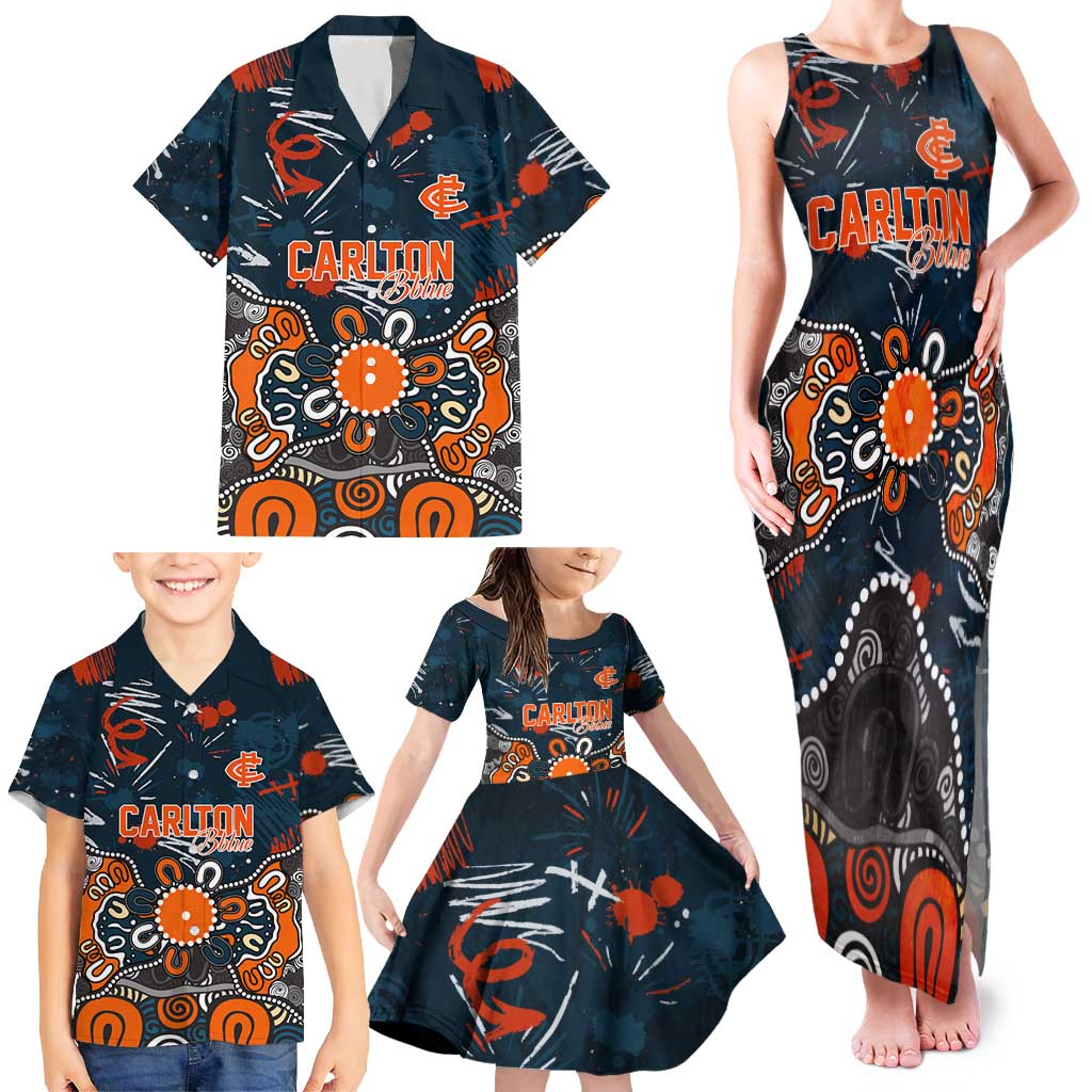 Personalized Carlton Blues Family Matching Tank Maxi Dress and Hawaiian Shirt Aboriginal Dot Painting Graffiti Style