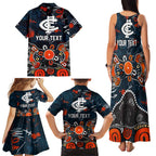 Personalized Carlton Blues Family Matching Tank Maxi Dress and Hawaiian Shirt Aboriginal Dot Painting Graffiti Style