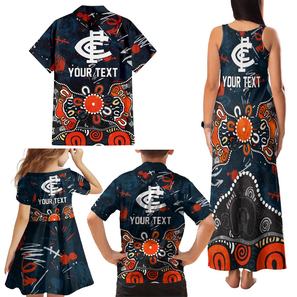 Personalized Carlton Blues Family Matching Tank Maxi Dress and Hawaiian Shirt Aboriginal Dot Painting Graffiti Style