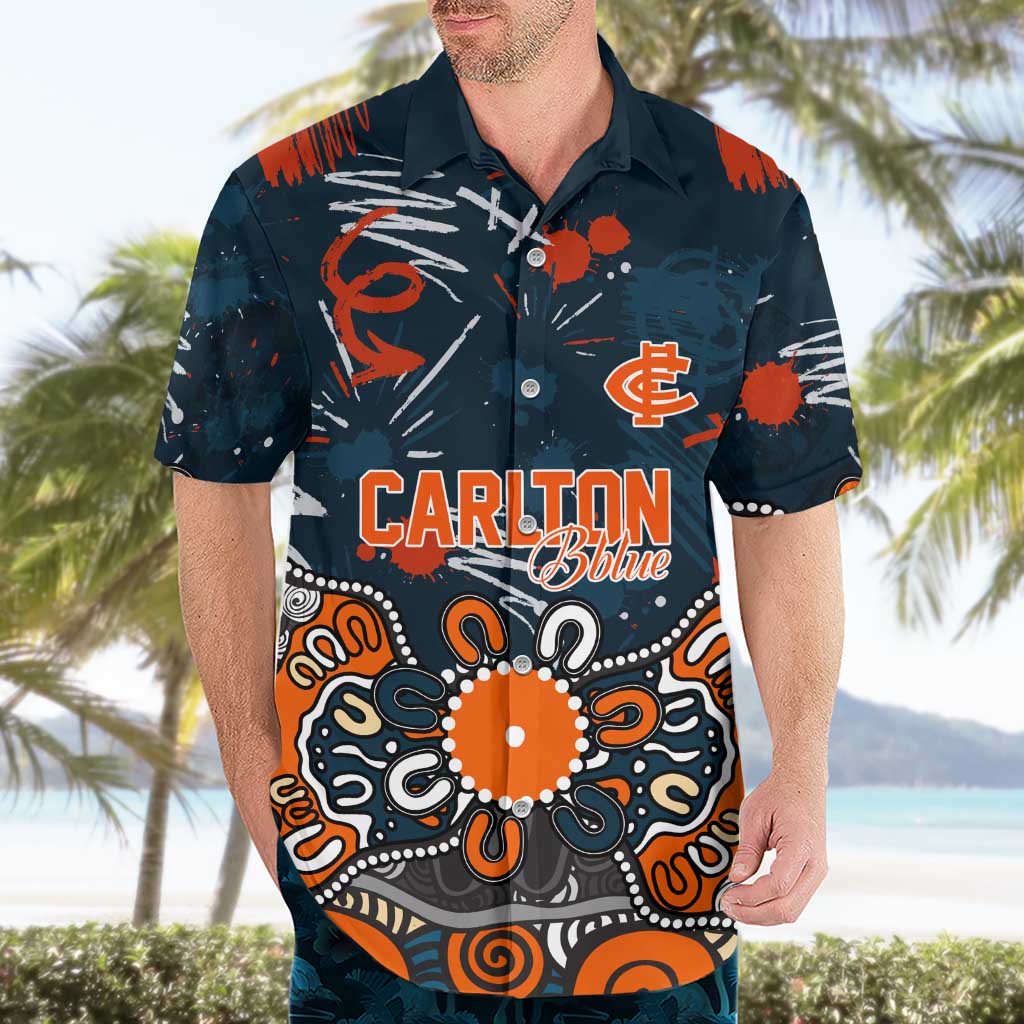 Personalized Carlton Blues Hawaiian Shirt Aboriginal Dot Painting Graffiti Style