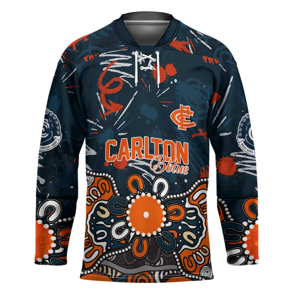 Personalized Carlton Blues Hockey Jersey Aboriginal Dot Painting Graffiti Style