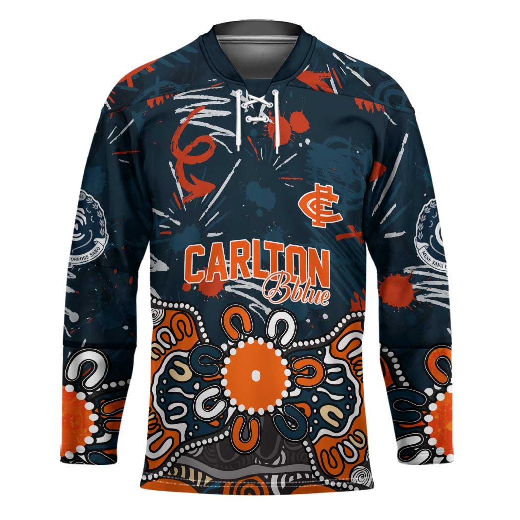 Personalized Carlton Blues Hockey Jersey Aboriginal Dot Painting Graffiti Style