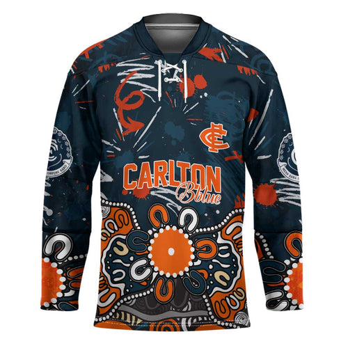 Personalized Carlton Blues Hockey Jersey Aboriginal Dot Painting Graffiti Style