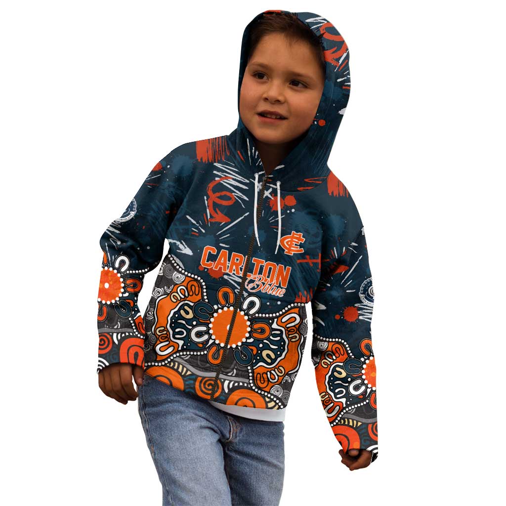 Personalized Carlton Blues Kid Hoodie Aboriginal Dot Painting Graffiti Style