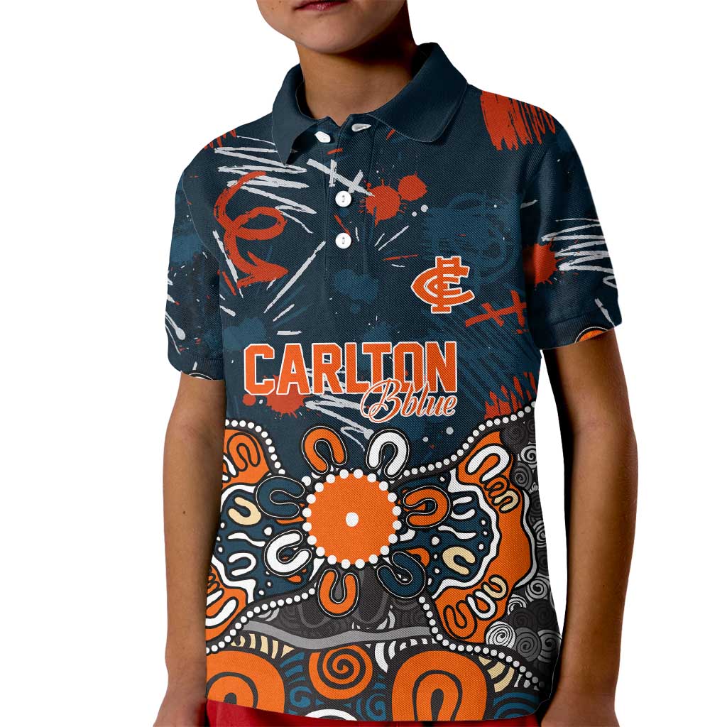 Personalized Carlton Blues Kid Polo Shirt Aboriginal Dot Painting Graffiti Style