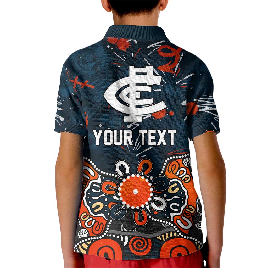 Personalized Carlton Blues Kid Polo Shirt Aboriginal Dot Painting Graffiti Style