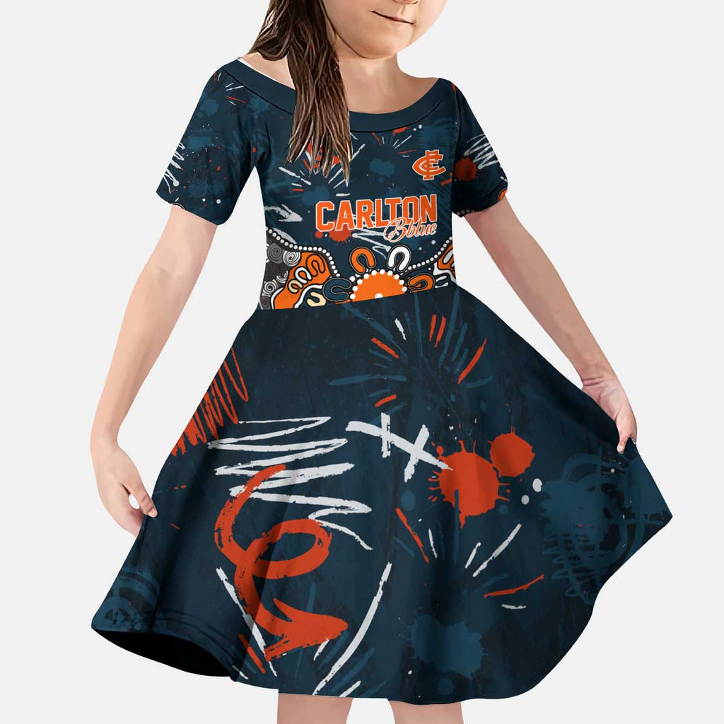 Personalized Carlton Blues Kid Short Sleeve Dress Aboriginal Dot Painting Graffiti Style