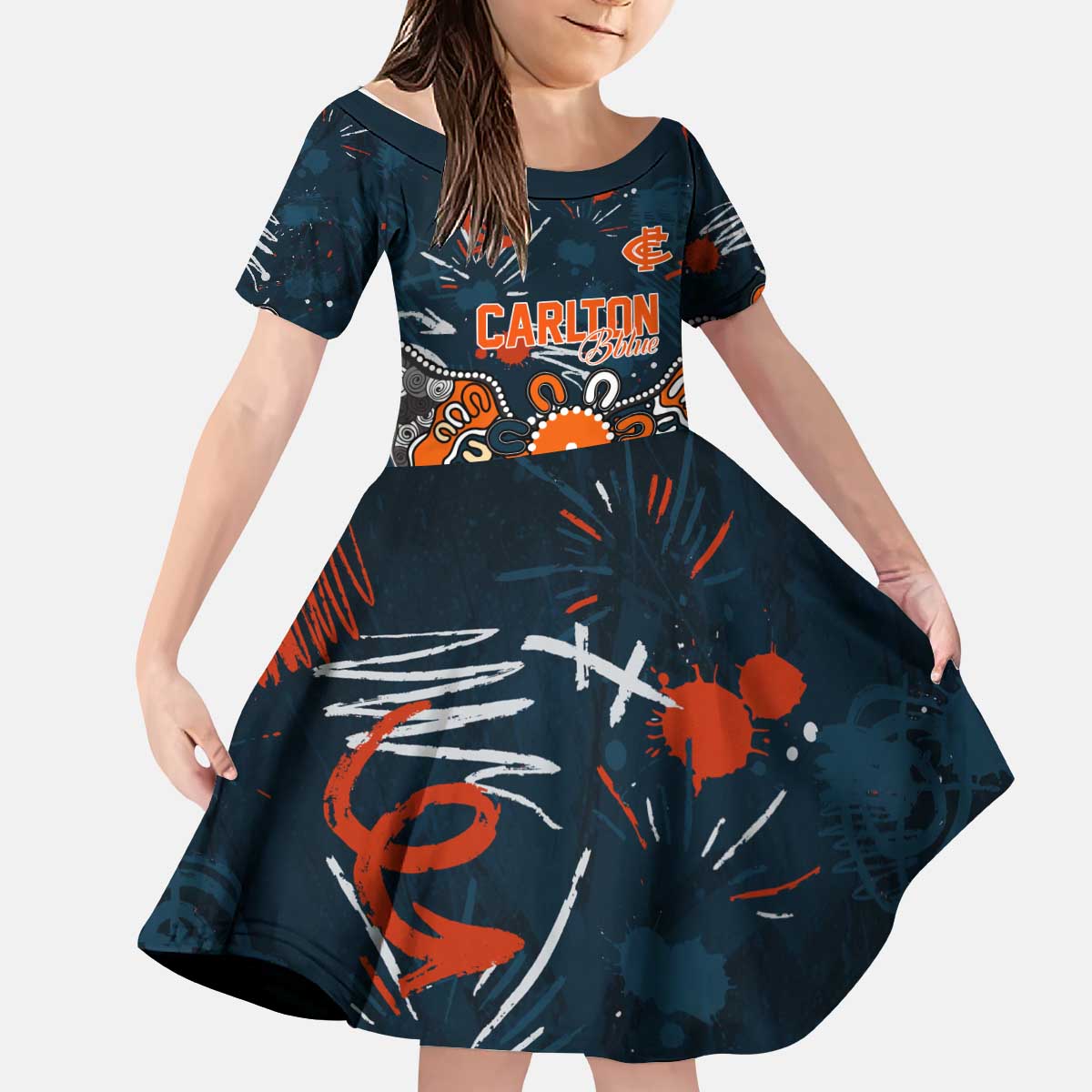 Personalized Carlton Blues Kid Short Sleeve Dress Aboriginal Dot Painting Graffiti Style
