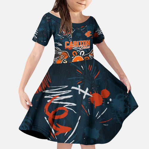 Personalized Carlton Blues Kid Short Sleeve Dress Aboriginal Dot Painting Graffiti Style