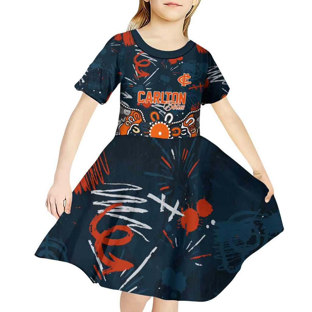 Personalized Carlton Blues Kid Short Sleeve Dress Aboriginal Dot Painting Graffiti Style