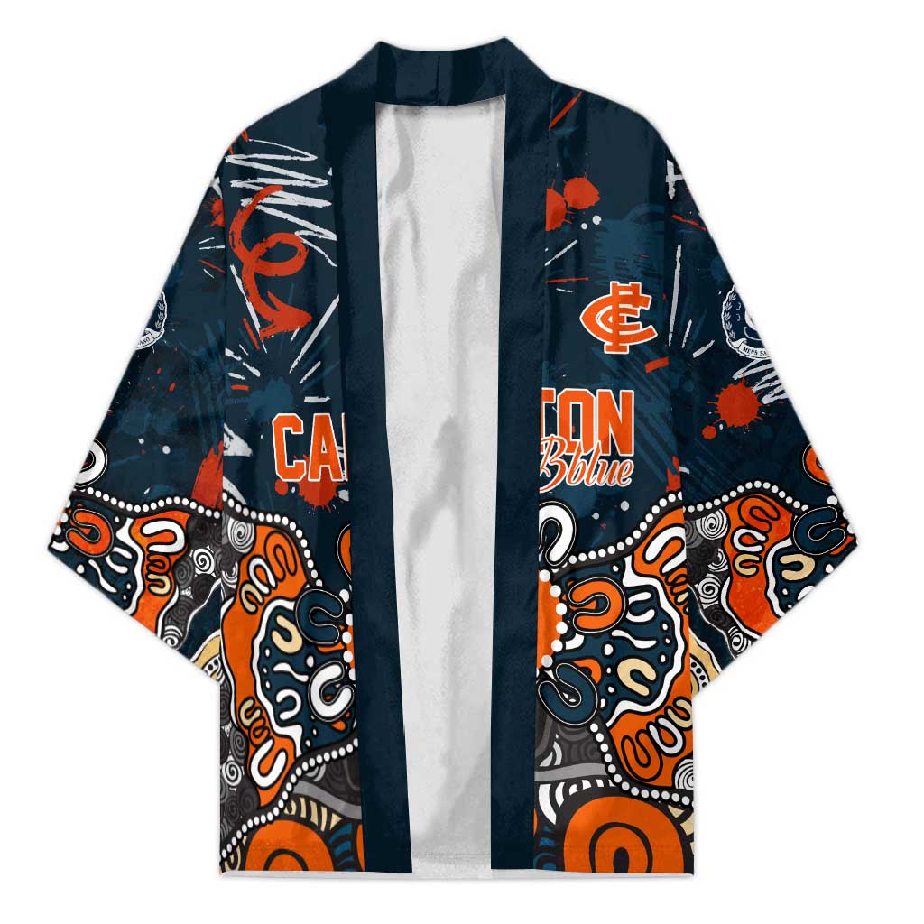 Personalized Carlton Blues Kimono Aboriginal Dot Painting Graffiti Style
