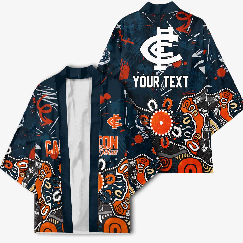 Personalized Carlton Blues Kimono Aboriginal Dot Painting Graffiti Style