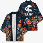Personalized Carlton Blues Kimono Aboriginal Dot Painting Graffiti Style
