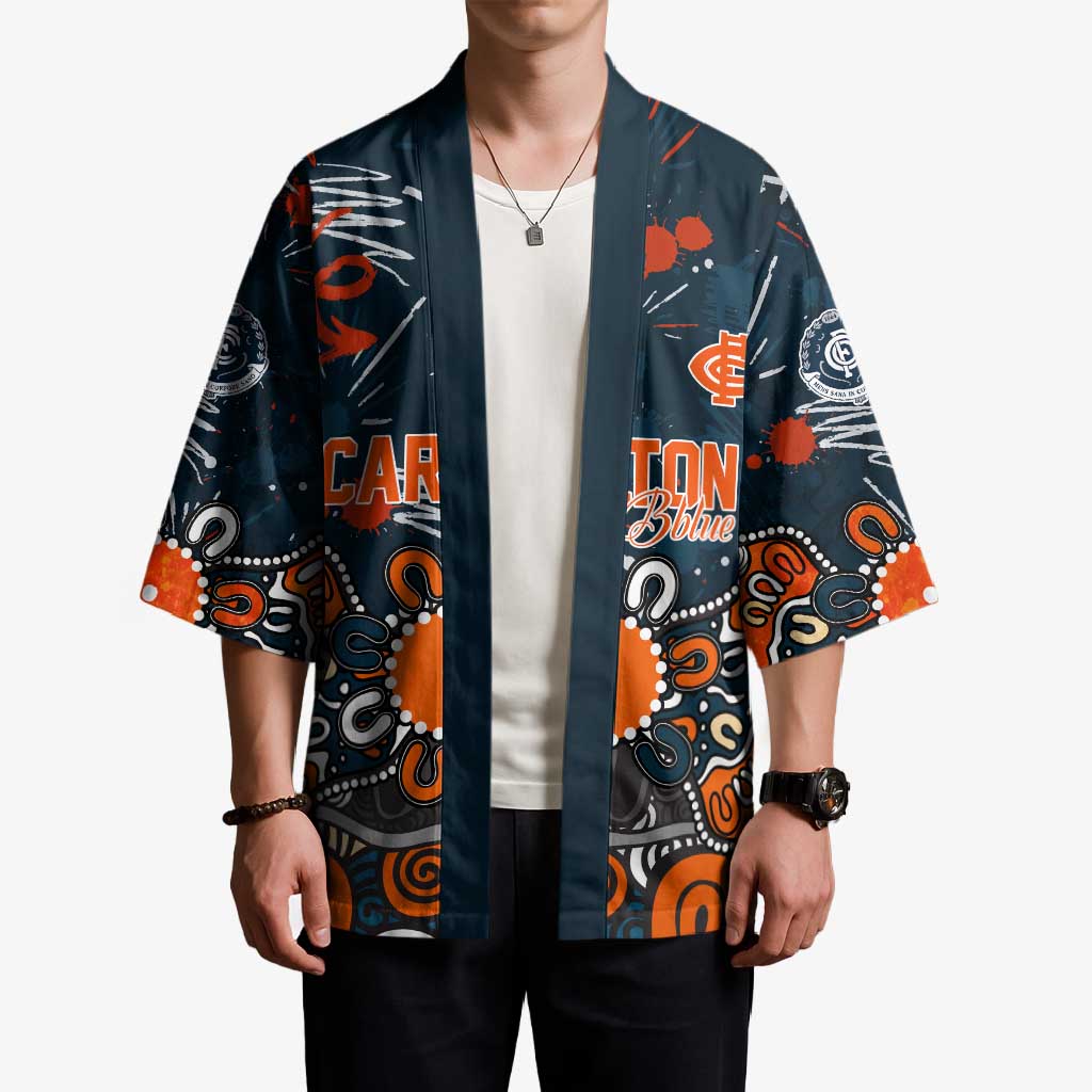 Personalized Carlton Blues Kimono Aboriginal Dot Painting Graffiti Style